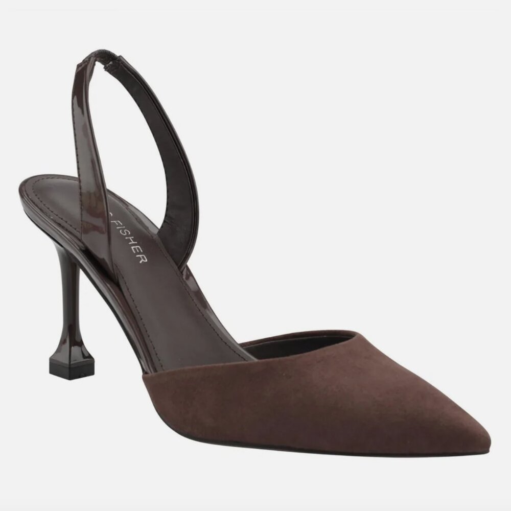 Marc Fisher pointed toe slingback brown heel